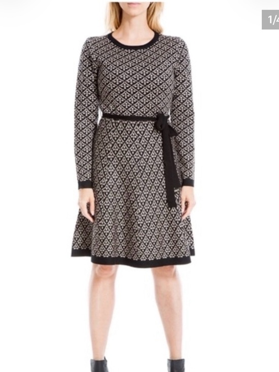 Max Studio Dresses & Skirts - Black and White Knit Fit-and-Flare Dress with Tie Waist